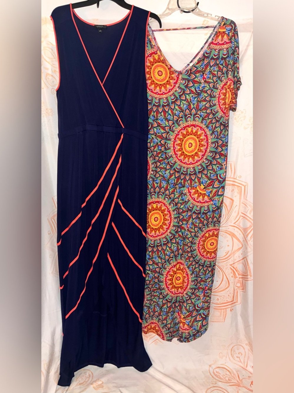 Women’s Navy Dress with Coral Accent Trim - Sleeveless Wrap Style #bundle